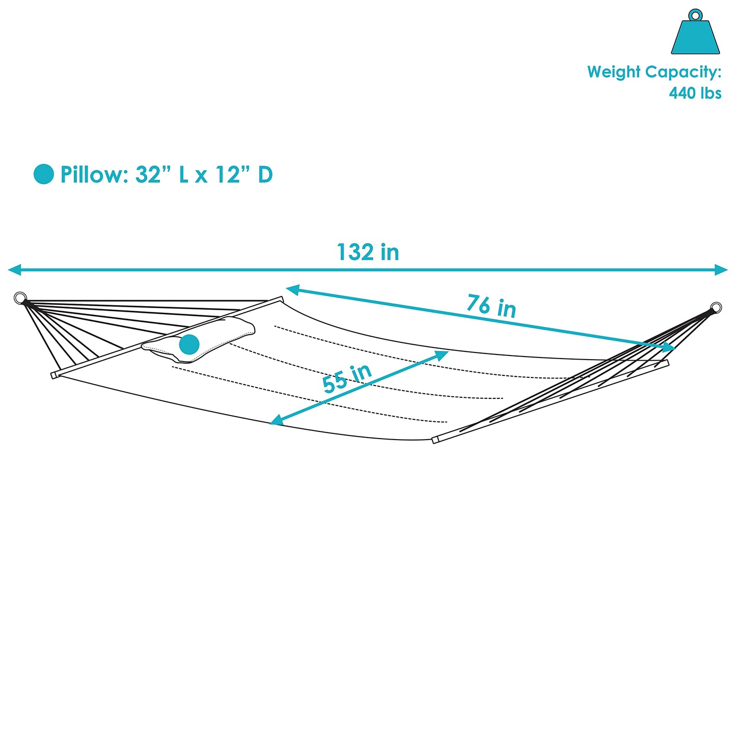 Sunnydaze Double Quilted Polyester Hammock with Detachable Pillow - 440-Pound Capacity - Red