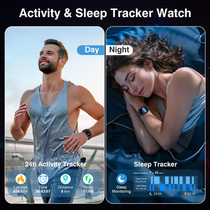 Smart Watches for Women Men, 2025 Smartwatch 1.8'' Alexa Fitness Tracker Smart Watch Compatible for Android iPhone with Bluetooth Call (Answer/Make), IP68 Waterproof Heart Rate/Sleep/SpO2 Monitor 110+