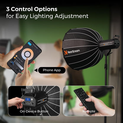 NearStream SL40 100W Softbox Lighting Kit with Tripod, 110'' Adjustable Stand, 27.6'' Softbox, 2700K–6500K Dimmable LED Studio Light, CRI 97+, Remote & App Control for Live Streaming and Video Record