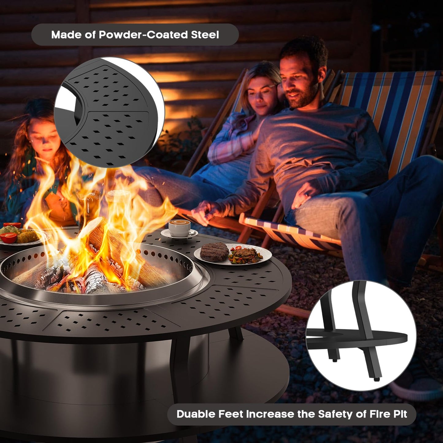 Uniflasy 48" Fire Pit Surround Tabletop for Solo Stove Yukon, Bonfire & Tiki, Portable Protective Barrier Equal Width Design with Firewood Storage Shelf for Safety & Extra Space, Outdoor FirePit Table