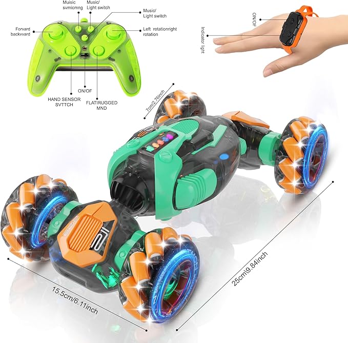 Gesture Sensing RC Stunt Car - Boys Toys Age 6-8-12 360° Rotating 4WD Hand Controlled Remote Control Twist Car with Light &amp Music Cool Toys and Ideas Gifts for Children Age 7 9 10 11 12 Years Ol
