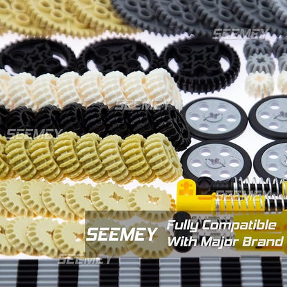 SEEMEY 855Pcs MOC Spare STEM Parts Cars Gears Axles Wheels Connectors Building Block Accessories Pieces Sets Chain Link Pins Connector Joints Bricks Shock Absorber