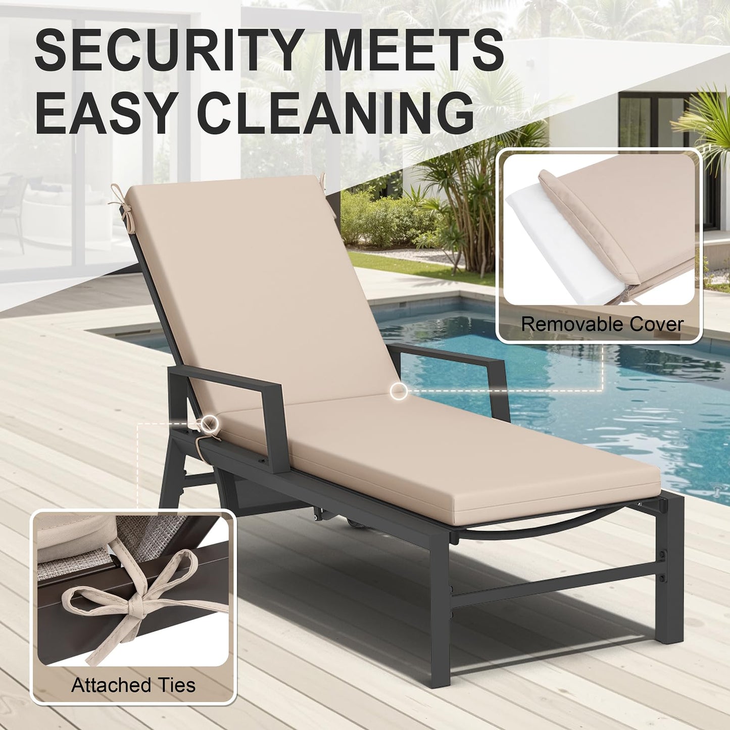 Crestlive Products Outdoor Chaise Lounge Cushions Set of 2, Water Resistant Fade Resistant Patio Furniture Lounge Chair Cushion,80" L x 23" W, Tan
