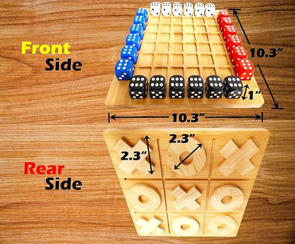 Dice Battle and TicTacToe Dual Sides Board Games Wooden Coffee Table Games for Adults 2~4 Player Bar Dice Games Indoor Tabletop Game &amp 4 Players Wood Table Top Dice Game (Dual(2~4)/Log)