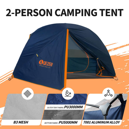 QEZER Camping Tent 1/2 Person Tents Windproof Portable Adults Tents for Camping Hiking Backpacking Traveling Easy Set up (Blue, 2 Person)