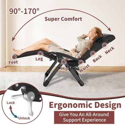 YOMIFUN Oversized Zero Gravity Chair with Storage Bag,33" XXL Lounge Chair with Thickened Cushion & Headrest, Patio Lawn Chair with Footrest & Cup Holder for Indoor & Outdoor, Supports 500LBS, Black