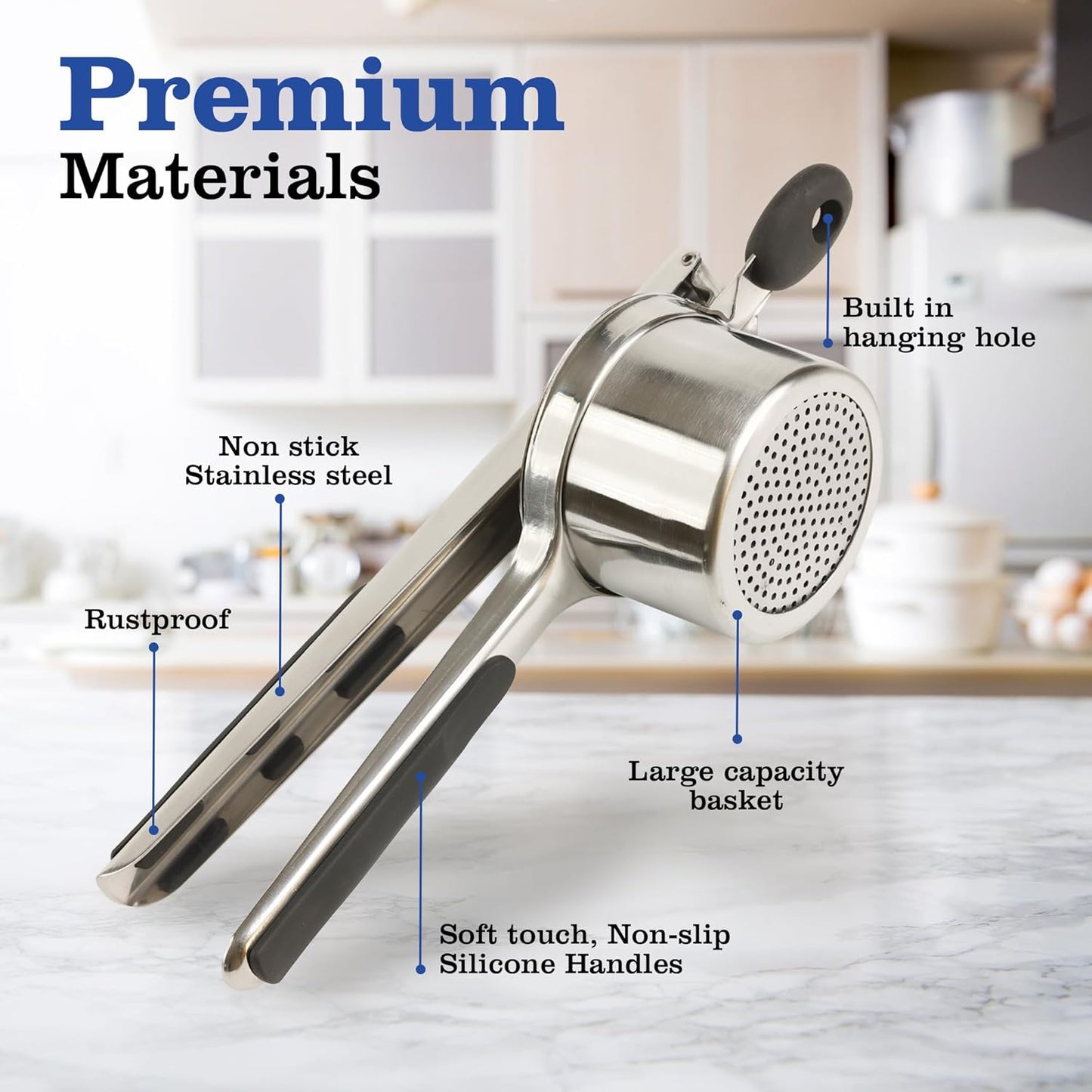 Mindful Design 15oz Potato Ricer - Heavy Duty Stainless Steel Masher for Perfect Mashed Potatoes