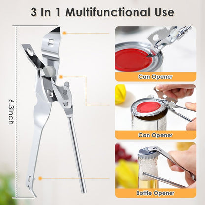 Dunkive 2 Pack Can Opener Manual, Safety Commercial Smooth Edge Can Opener, Heavy Duty Stainless Steel Hand Held Canned Open, Small Side Cut abrelatas, Multifunctional Bottle Open for Camping, Kitchen