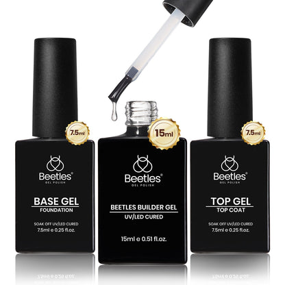 Beetles Builder Gel Set,3 Pcs 8 in 1 Nail Strengthening Apex Building Extension for Beginner DIY Salon at Home,Clear Builder Nail for Nails with Base and Top Coat Gel,UV & LED Lamp Needed