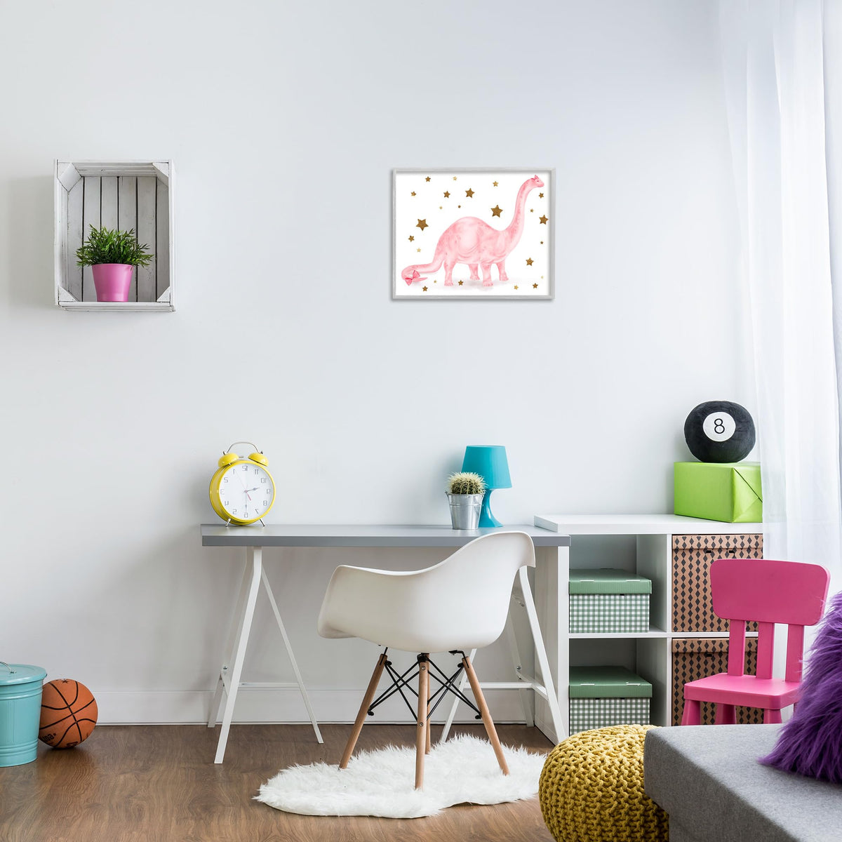 Stupell Industries 'Pink Dinosaur with Gold Stars'| Framed Giclee Art
