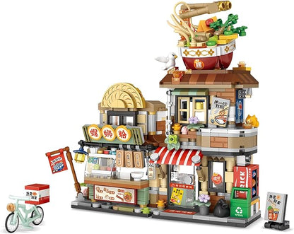 Street View Noodle Shop Mini Building Blocks MOC Creative Building Toys Model Set for Girls 7-9 Years Old 870 PCS Simulation Architecture Construction Toy Gift Idea for Kids Adults