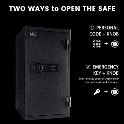 TIGERKING Fireproof Safe for Home Office, 3.47 Cu Ft Heavy Steel Security Safe with 30-Min Fire Protection at 1200°F, Digital Keypad Lock, Removable Shelves for Documents Cash Jewelry
