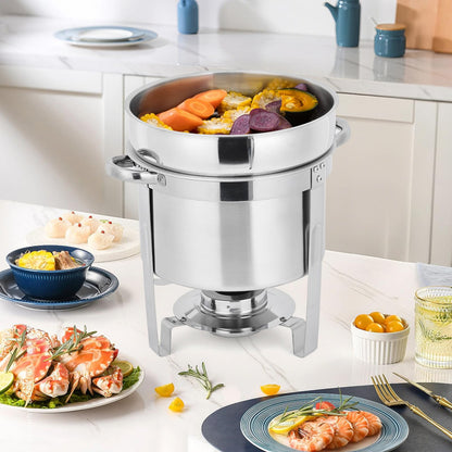 GarveeHome 7QT Soup Chafer Set of 2, Stainless Steel Round Soup Warmer with Pot, Notched Lids & Fuel Holders, Commercial Food Warmer for Buffets, Events and Party Service