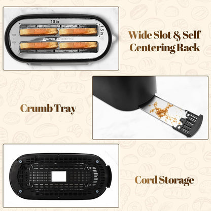 Tesslux 4-Slice Toaster - Touch Screen Control, 1.5" Wide Slots, 6 Browning Levels | Black