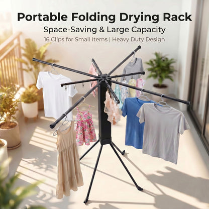 CHENKENI Foldable Clothes Drying Rack, Laundry Drying Rack Collapsible, Indoor Clothes Drying Rack, with 16 Clips Portable Clothes Drying Rack for Hanging Clothes, Indoor, Camping, Balcony, Outdoor