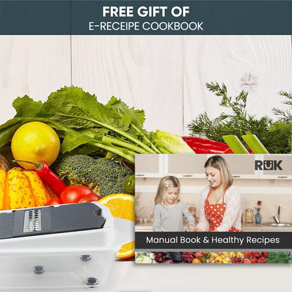 RüK Vegetable Chopper Slicer - 22-in-1 Multi-Function Mandoline Food Cutter with 11 Blades & Container