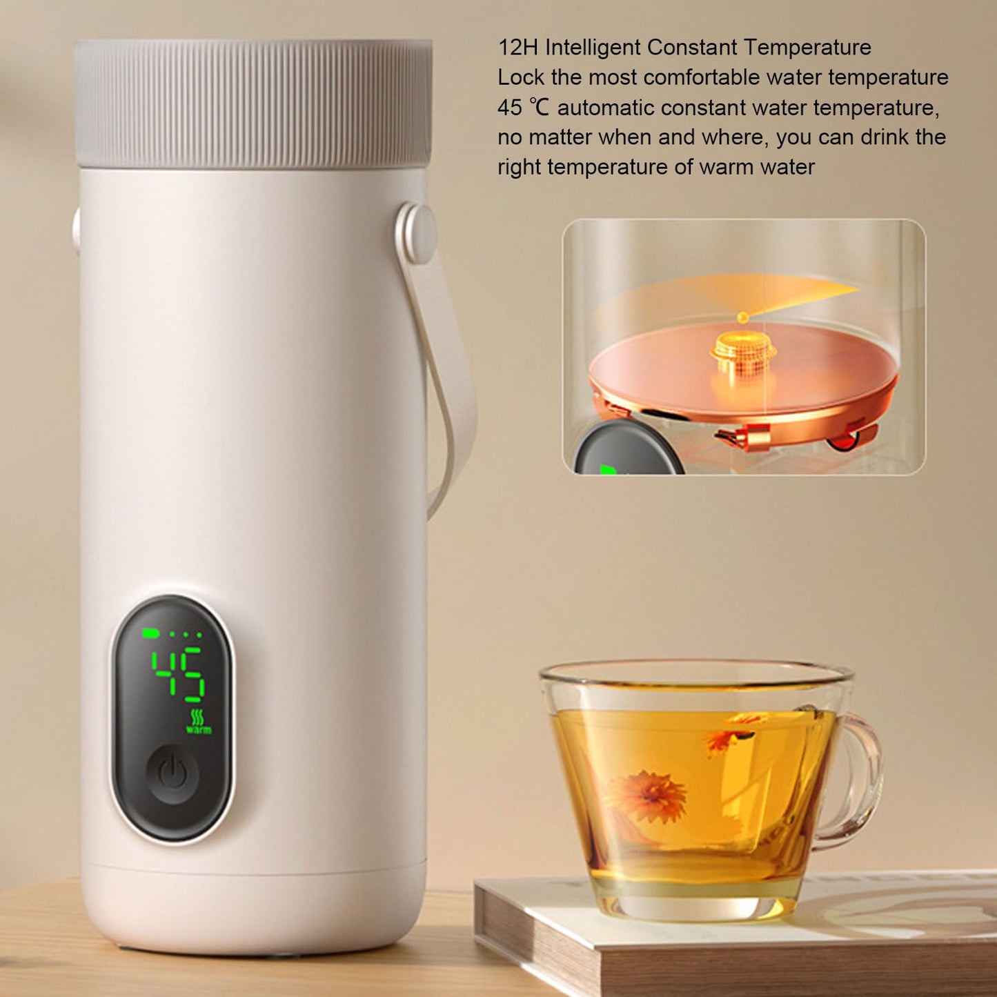 Travel Electric Kettle, 350ML Small Tea Coffee Kettle Mini Hot Water Boiler 27000mAh Rechargeable Portable Water Heater, 12 Hour Insulation