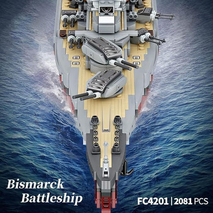 FULHOLPE Bismarck Class Battleship Building Blocks Set MOC Military Warship Model Bricks Construction Toy Compatible with Major Brands - 2081 Pieces