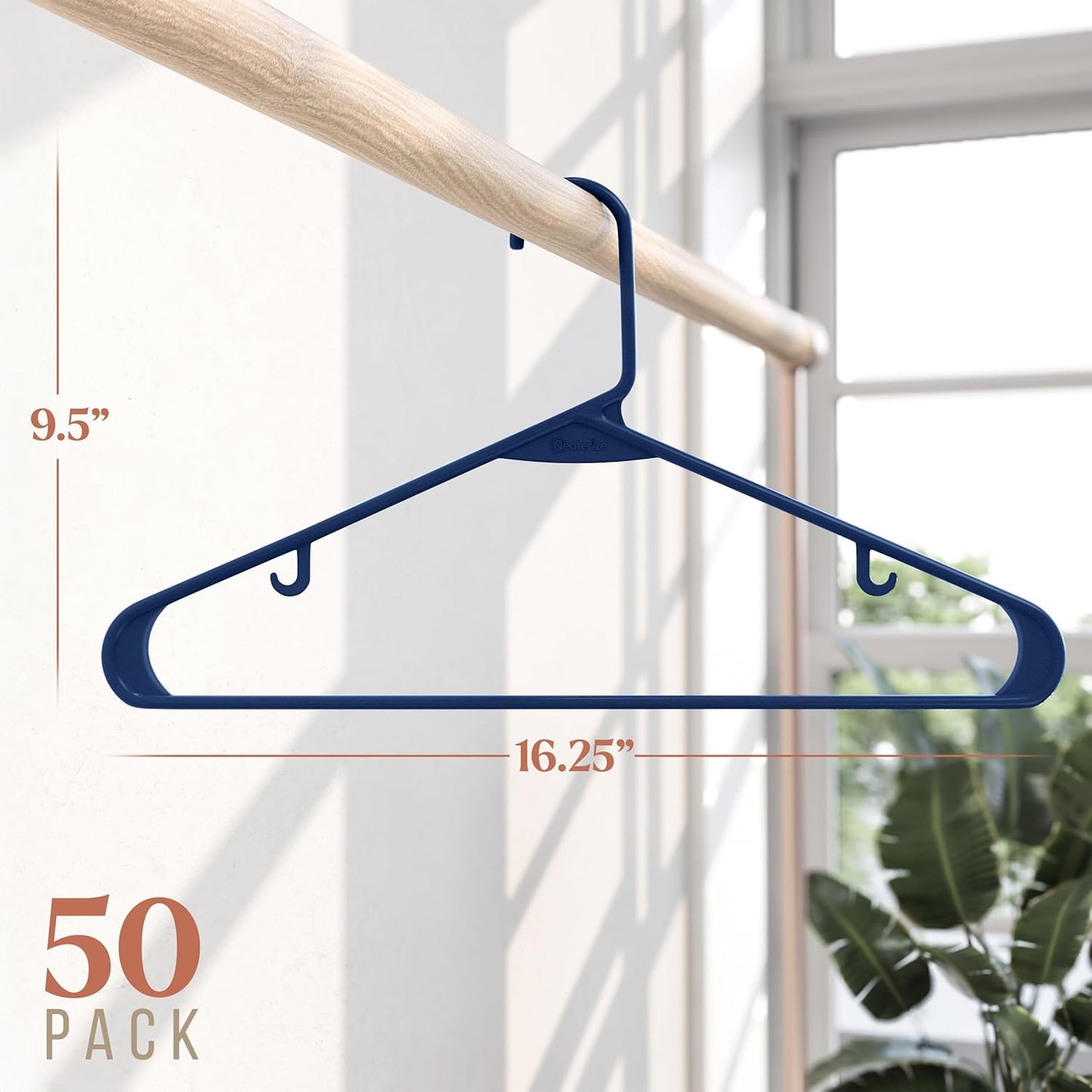 Plastic Hangers 50 Pack - Navy Clothes Hangers for Space-Saving Closet Organization | Perfect for Coats & Apparel