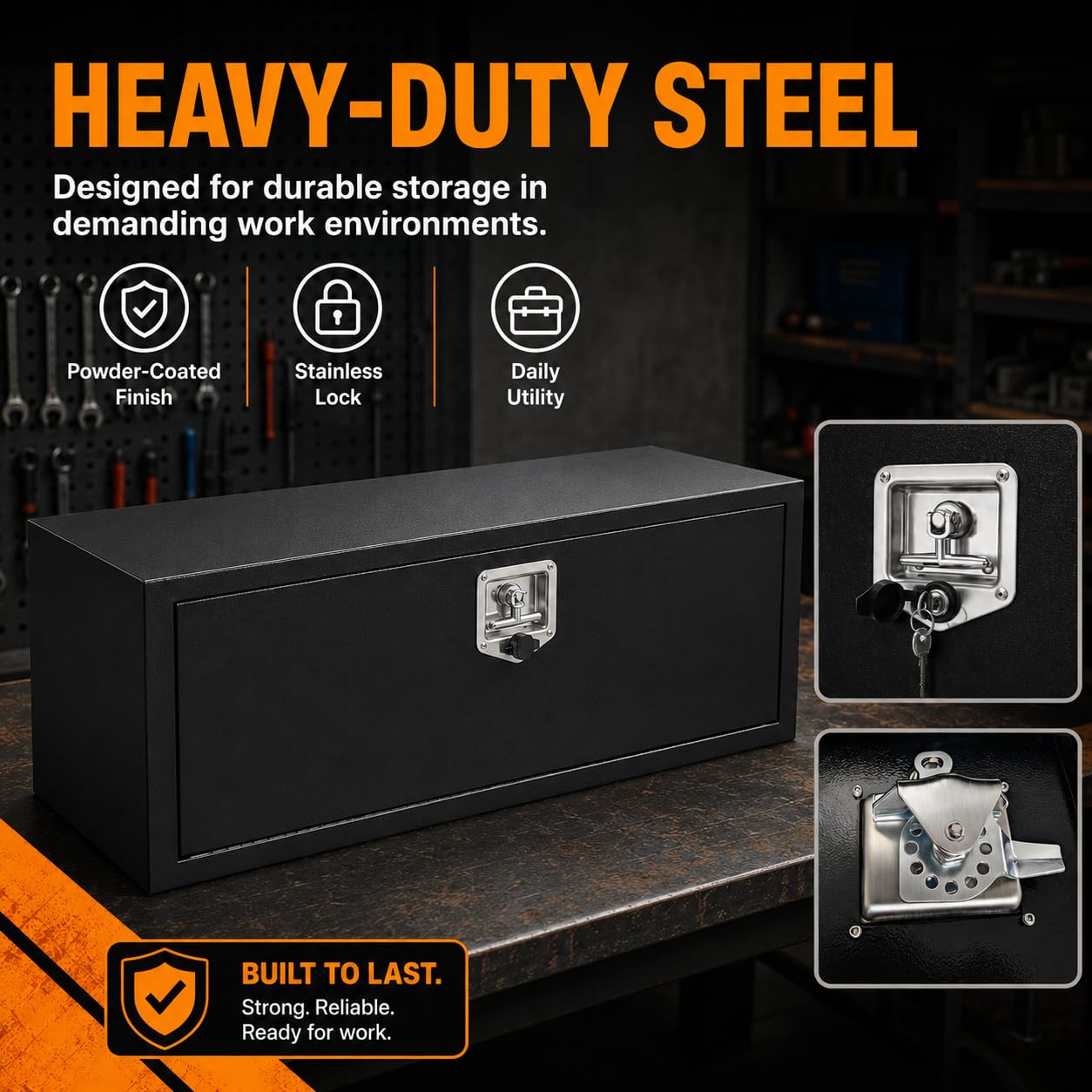 YRCHOFQU 36" Steel Underbody Toolbox – Lockable T-Handle, Powder-Coated, Weatherproof Storage for Workshop, Garage, Utility Rooms