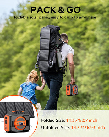 Apowking Portable Solar Powered Generator 300W Rated, with Solar Panels 40W Included, 220Wh Power Bank with AC Outlet 110V, and 10*DC Connectors, Pure Sine Wave for Home Use Camping Outdoor