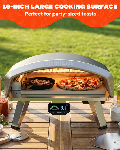 Mimiuo 16 Inch Gas Pizza Oven Outdoor Propane, Portable Pizza Maker with Digital Thermometer and Color-Coded Guide for Beginners, 3 Cooking Modes (Classic/Neapolitan/Custom), 900℉