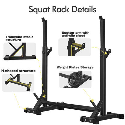CANPA Adjustable Squat Rack Stand Multi-Function Barbell Rack Weight Lifting Gym Dumbbell Racks Home Gym Bench Press Rack Dumbbell Racks Stands 600Lbs （Black)