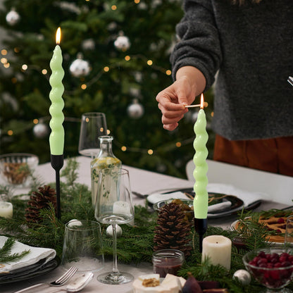 4 Pack 7 Inch Sage-Green Spiral Taper Candles, Unscented Dripless Fat Twisted Candlesticks for Home Décor Party and Celebrations