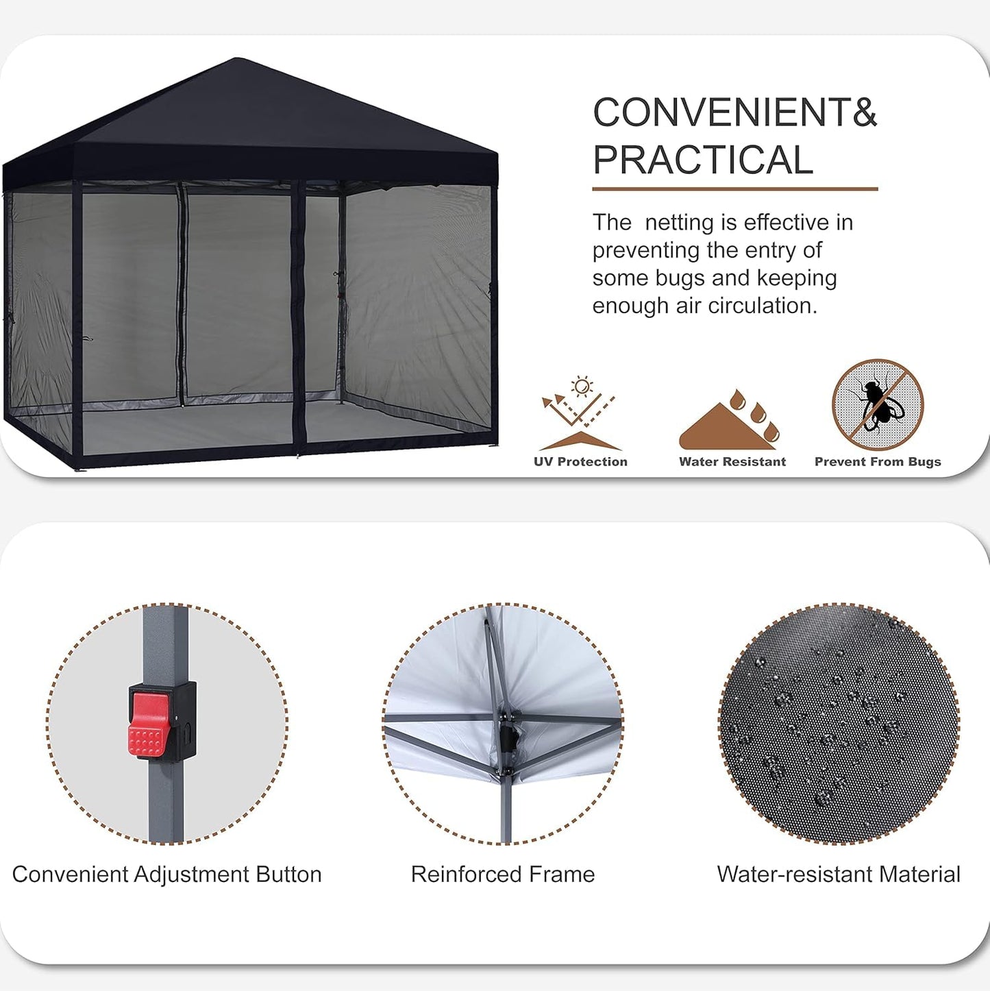 MASTERCANOPY Pop-Up Setup Outdoor Canopy with Netting Screen Walls, 10x10, Black
