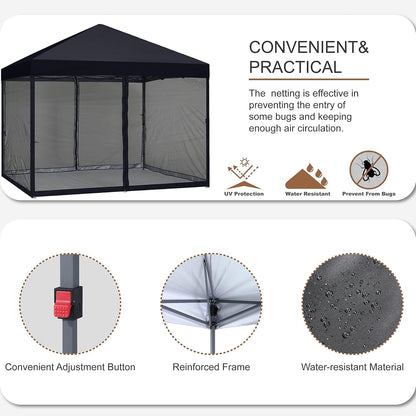 MASTERCANOPY Pop-Up Setup Outdoor Canopy with Netting Screen Walls, 10x10, Black