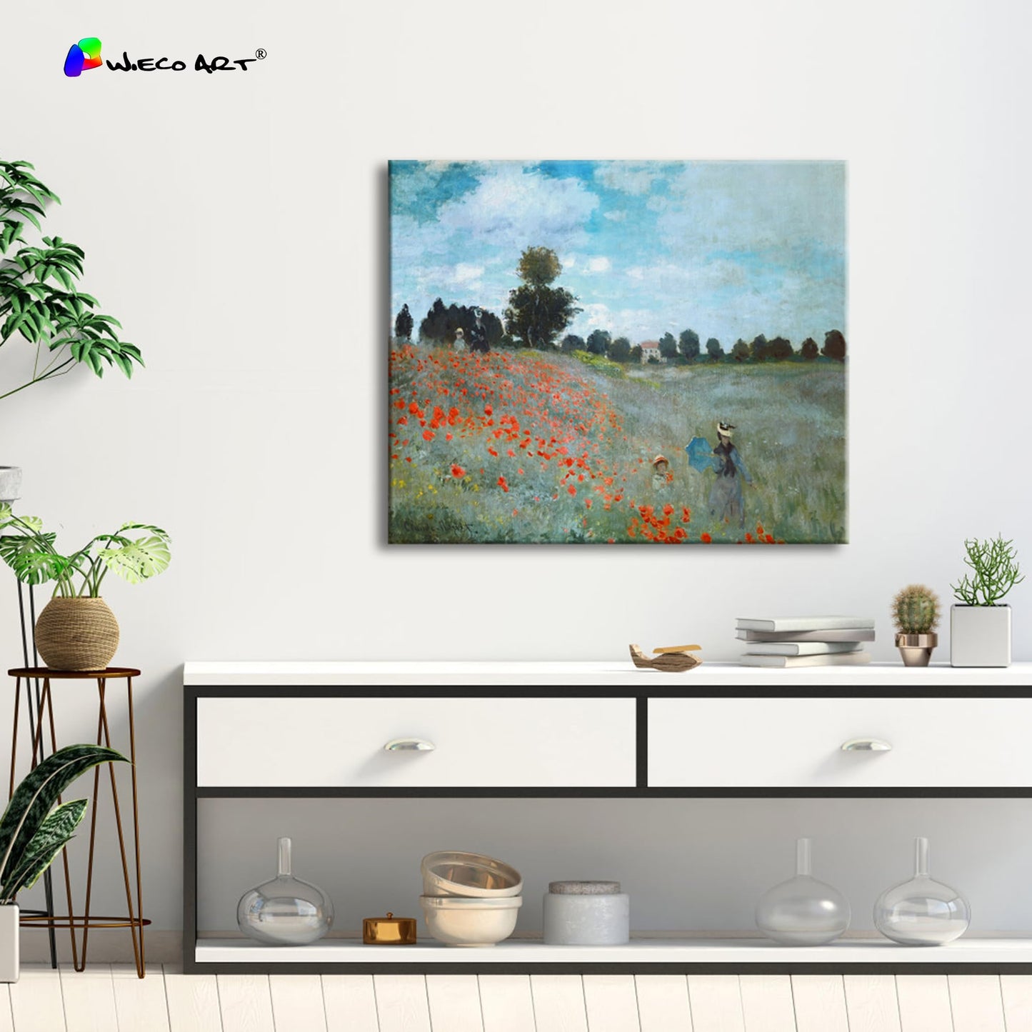 Wieco Art Framed Wall Art The Poppy Field Near Argenteuil Canvas Prints of Claude Monet Floral Oil Paintings Classic Flowers Landscape Pictures Artwork for Bedroom Home Decorations