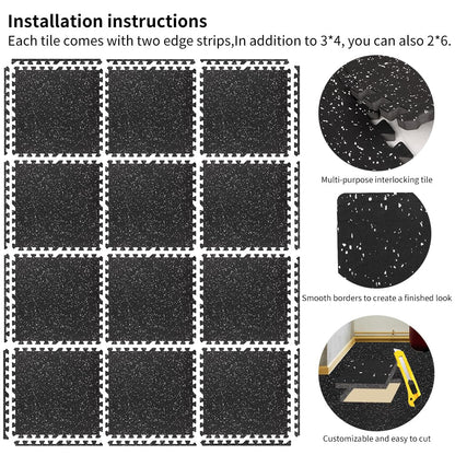 0.8in Thick 48 Sq Ft Gym Flooring for Home Gym, 12 Tiles Workout Exercise Equipment Mats, Rubber Top with EVA Foam, Interlocking Puzzle Floor Tiles for Fitness Room, Protective Flooring Mat