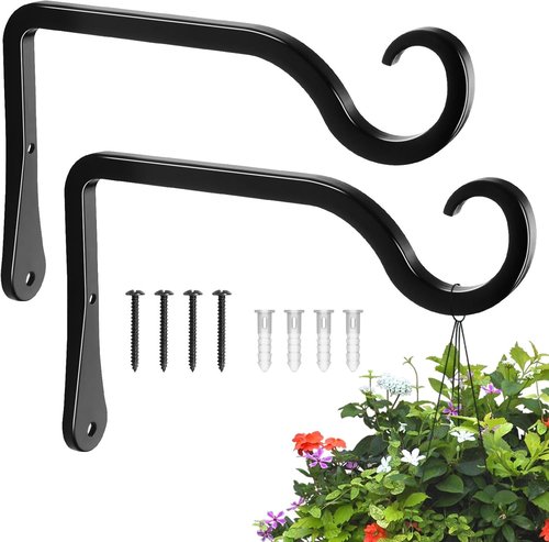 BOLITE Plant Hangers - 6 Inch Indoor/Outdoor Wall Hooks for Planters & Decor | 2 Pack, Black
