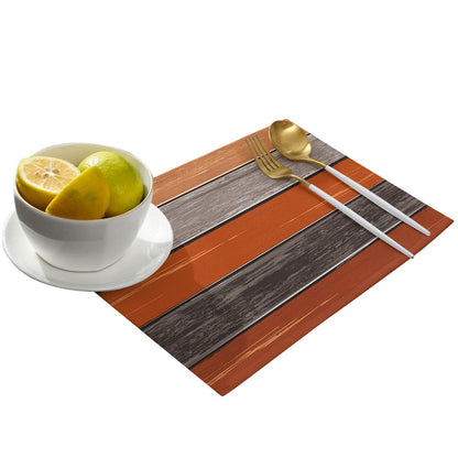 Farmhouse Fall Thanksgiving Placemats Set of 6, Retro Rustic Barn Wood Texture Polyester Stain Resistant Table Mats Washable Placemat Decoration for Kitchen Dining Table Ombre Burnt Orange Gray