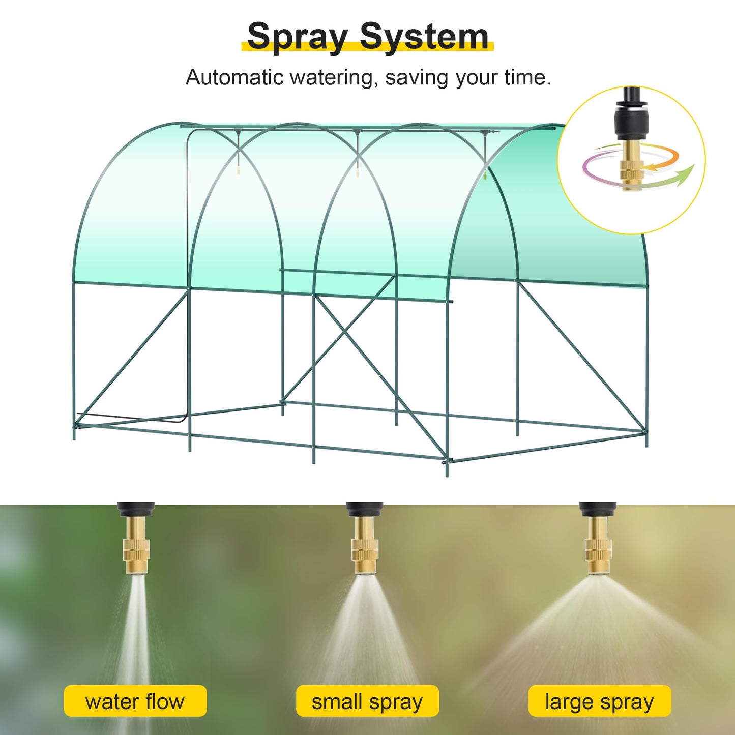 Greenhouse, 10’x7’x7’ Upgraded Walk-in Greenhouse with Spraying System, Heavy Duty Tunnel Green House with 6 Ventilated Mesh Windows & Zippered Roll-up Door, Large Plant Garden Hot House Outdoor
