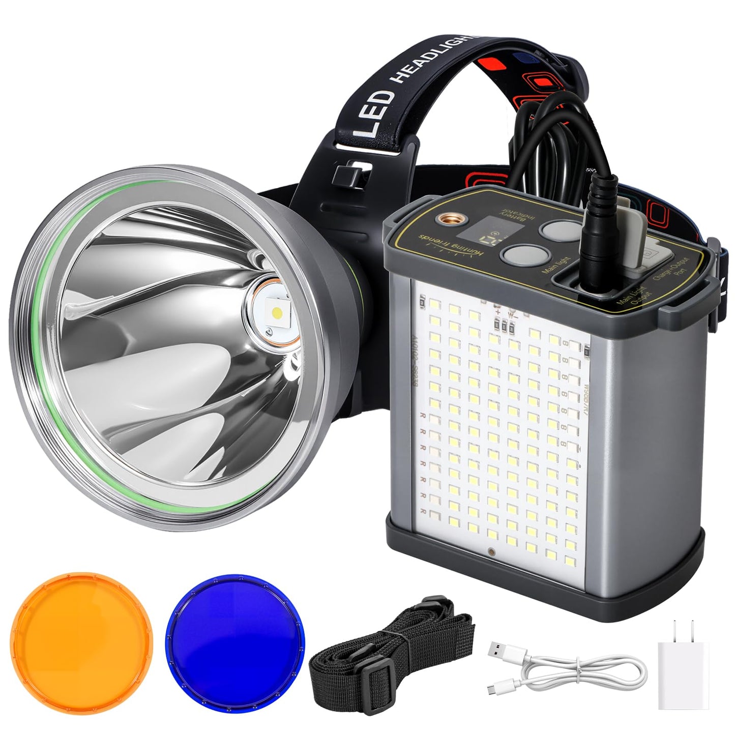 40W High Lumens LED Headlamp Rechargeable,20000mAh Ultra Bright Waterproof Headlight with Aluminum Alloy Housing and Side Light, Great for Camping, Hiking, Hunting, Fishing, Emergency Use