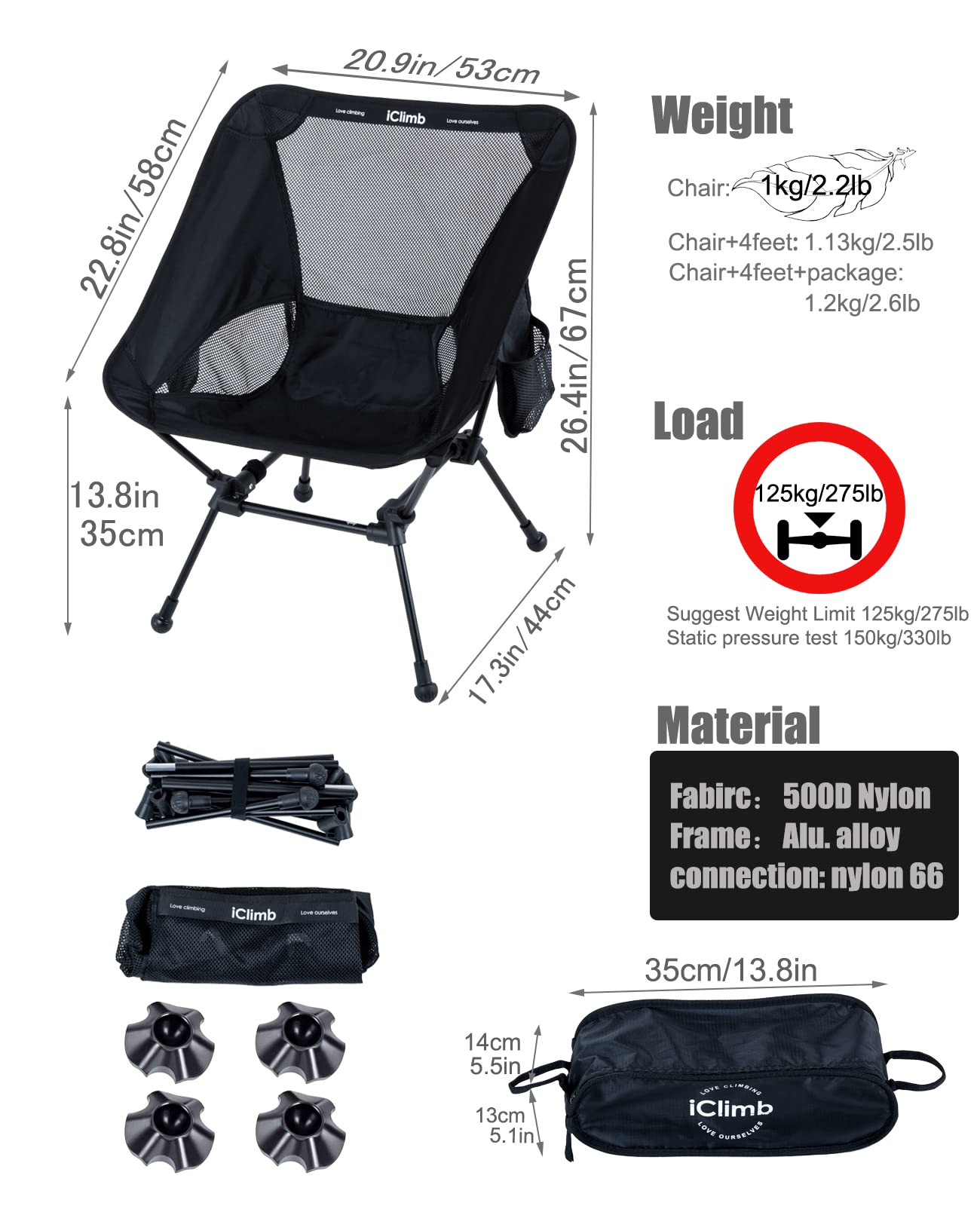 iClimb 1 Light Folding Table and 1 Ultralight Anti-Sinking Folding Chair Bundle for Adults Outdoor Camping Beach Concert