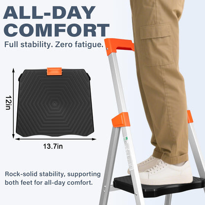 Valeo 4 Step Ladder with XL Platform, 4 Step Aluminum Lightweight Folding Ladder, 330 lbs Weight Rating,Folding Step Stool with Large Anti-Slip Feet,No Assembly Required