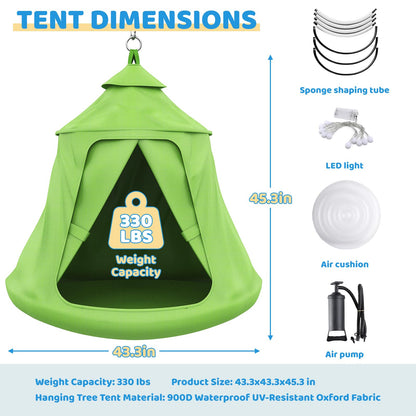 Swing Set with Tent Swing, X-Shaped Swing Frame with Sensory Swing, Tent Swing with Swing Stand, Hammock Chair with Stand, 330 lbs Capacity, w/Rainbow Lights String, Indoor/Outdoor Use(Green)