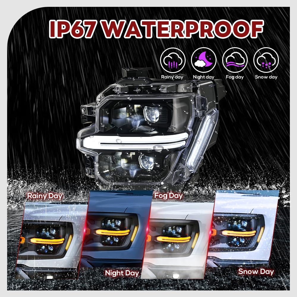 COOLCMP Projector Headlights for F150 2024-2026 14th Gen F-150 Frontlights Head Lamp with Start-Up Animation Switchable White/Amber DRL Sequential Turn Signal, Only Fit Base Models[XL STX XLT Tremor]