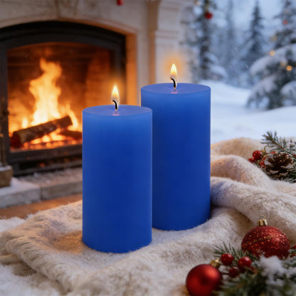 2.8" x 6" Hand-Poured Unscented Candle, Dripless Pillar Candle Set of 3, Approx 120 Hours Burn Time, Rustic Country Style, for Wedding, Dinner, Christmas and Home Decor, Dark Blue