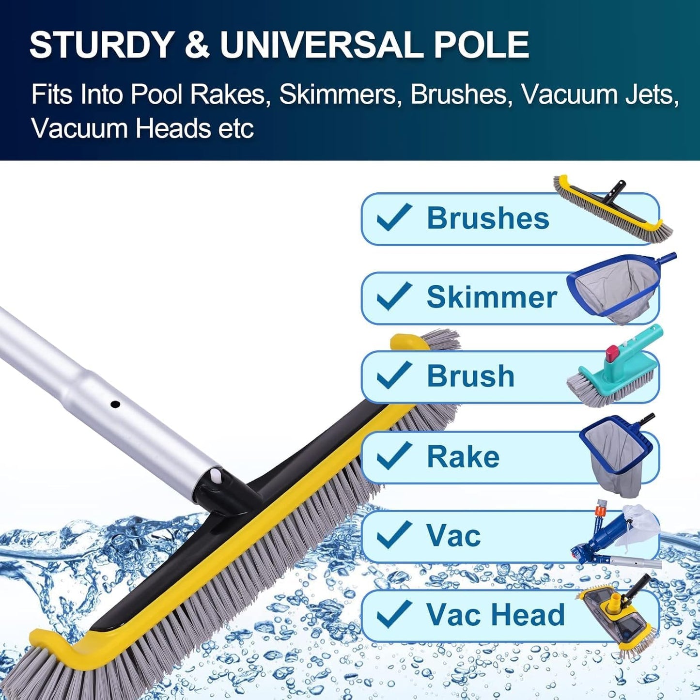 POOLAZA Pool Pole - Dual-Handle Anodized Aluminum Skimmer Pole, Telescopic Up to 10.5 Ft for Easy Cleaning