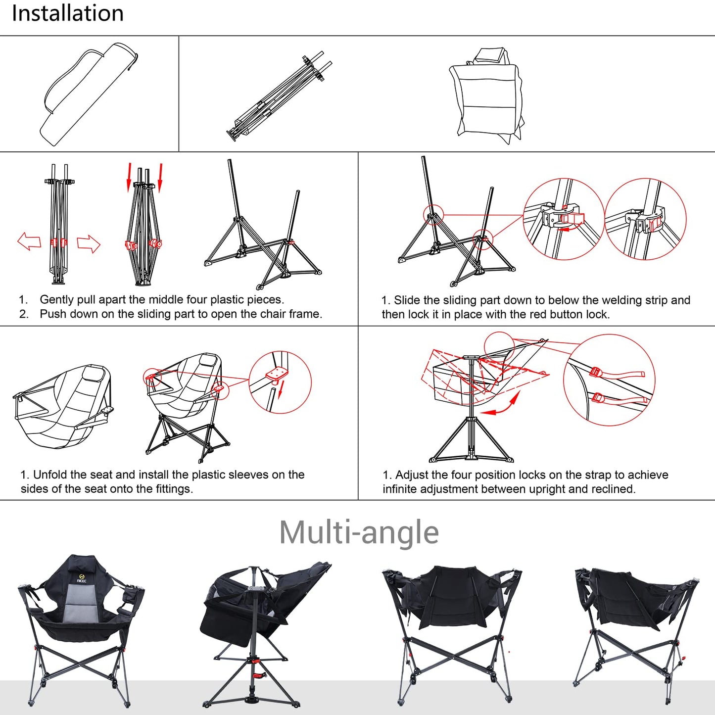Nice C Hammock Camping Chair, Outdoor Folding Rocker Lawn Chair, Portable Swinging Sports Rocket Chairs, High Back with Stand, Cup Holder, Side Pocket, Heavy Duty, Sport (2 Pack)