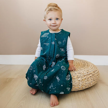 Woolino 4 Season Baby Sleep Bag or Sack with feet, Australian Merino Wool and Organic Cotton, Toddler Sleeping Bag, 18-36m, Space (Glow In The Dark)