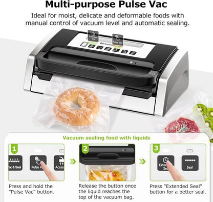 Bonsenkitchen Vacuum Sealer Machine - Powerful Low-Noise Design with Built-In Cutter & Bag Storage | Includes 1 Roll & 10 Bags