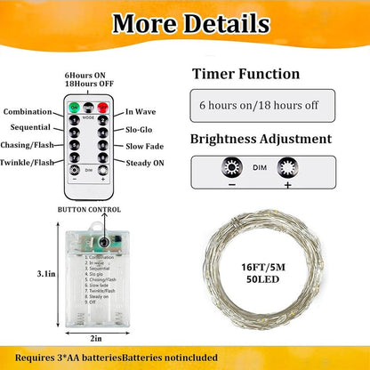4-Pack Fairy Lights Battery Operated with Remote & Timer & 8 Modes, Waterproof 16 FT 50 LED String Lights Outdoor Indoor, Battery Twinkle Lights for Christmas Bedroom Centerpiece Décor (Warm White)