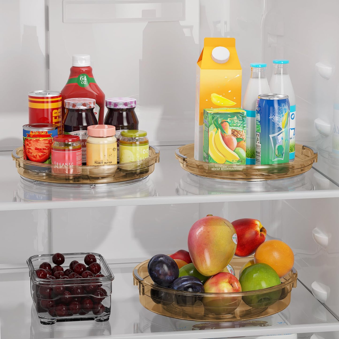 LAMU 3 Pack Lazy Susan Organizer Turntable for Cabinet, Rotating Condiment Organizer for Kitchen Pantry Organizers and Storage, Table Top, Fridge, Countertop, Spice Organization, 9.25'' 10.6'' 12''