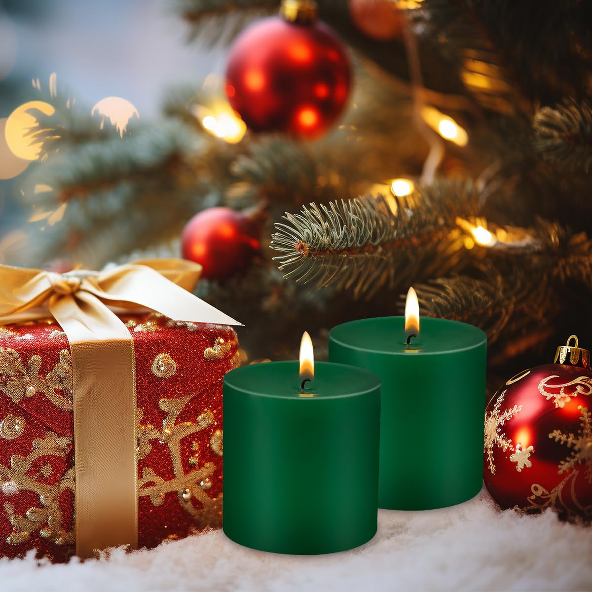 Set of 3 Dark Green Pillar Candles 3" x 3" Unscented for Weddings Christmas Home Holidays Relaxation St Patrick's Day Church