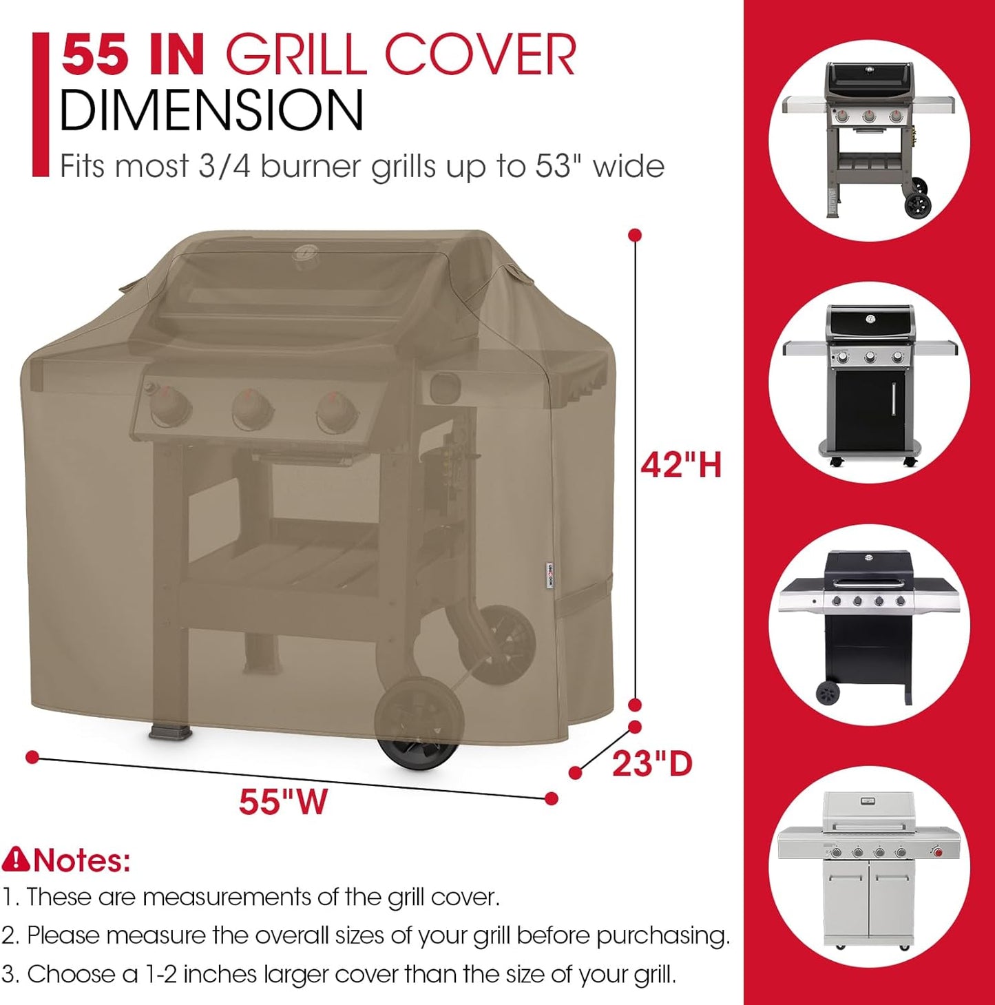Unicook 55-Inch Grill Cover - Heavy-Duty Waterproof BBQ Protection for Weber & Charbroil Grills | Neutral Taupe