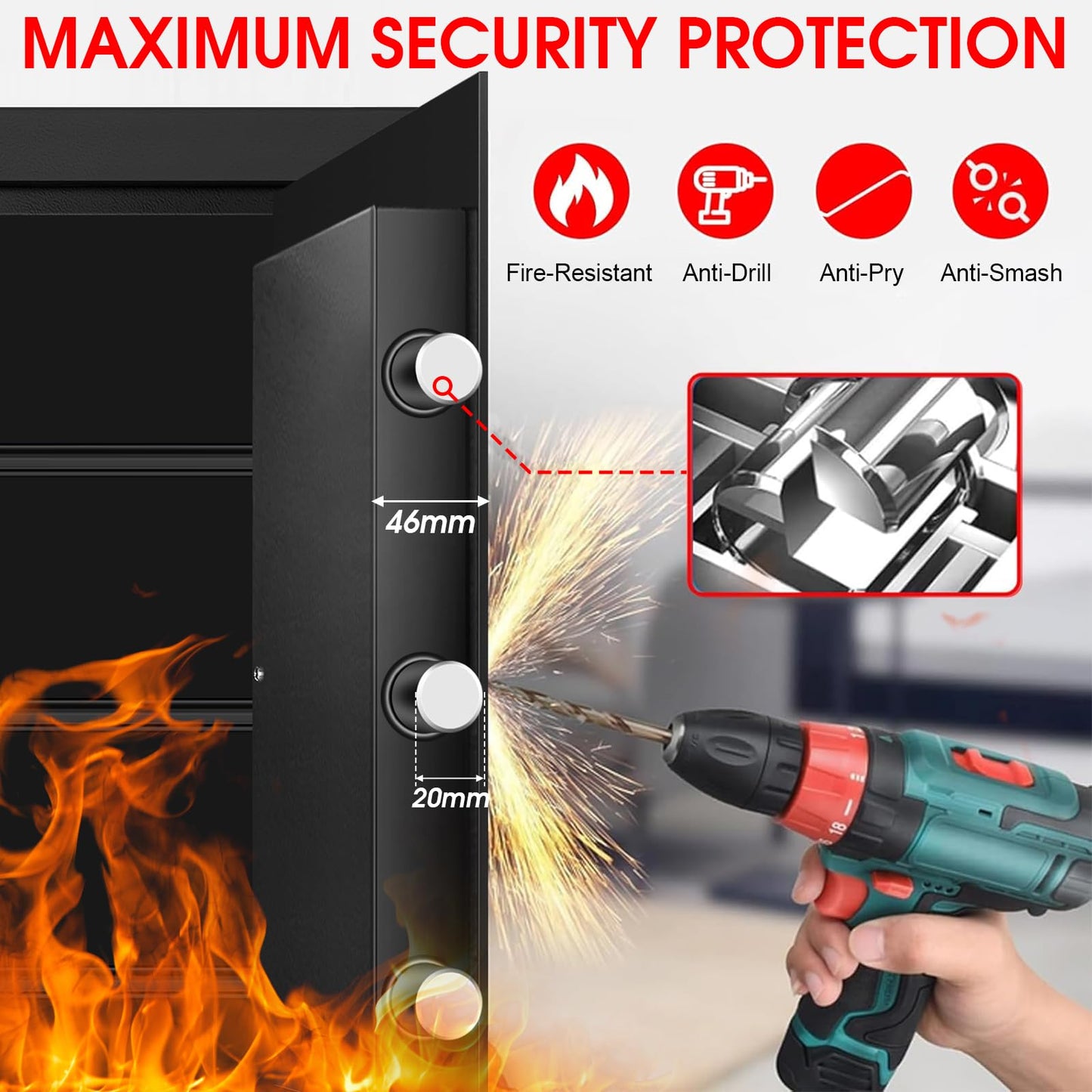 3.4 Cuft Large Home Safes Water and Fireproof, Personal Safe Box Fireproof Waterproof with Digital Keypad, Removable Shelves and Alarm System, Anti-theft Fire Proof Safe for Home Documents